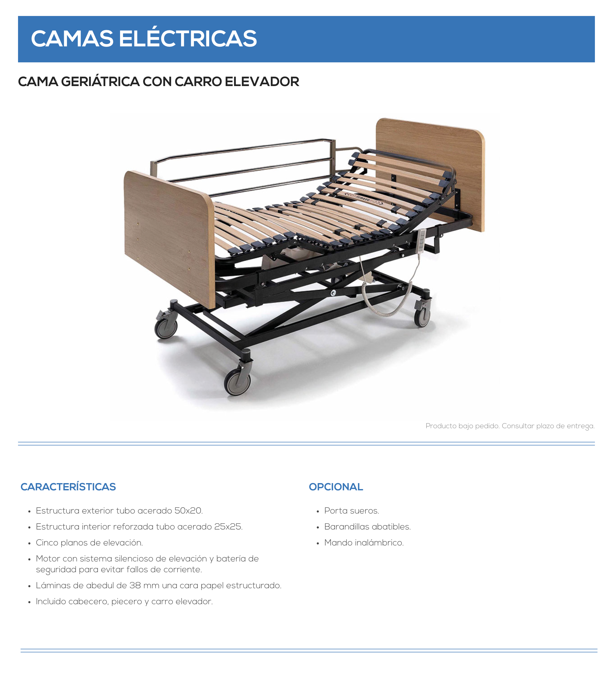 Cama geriátrica con carro elevador